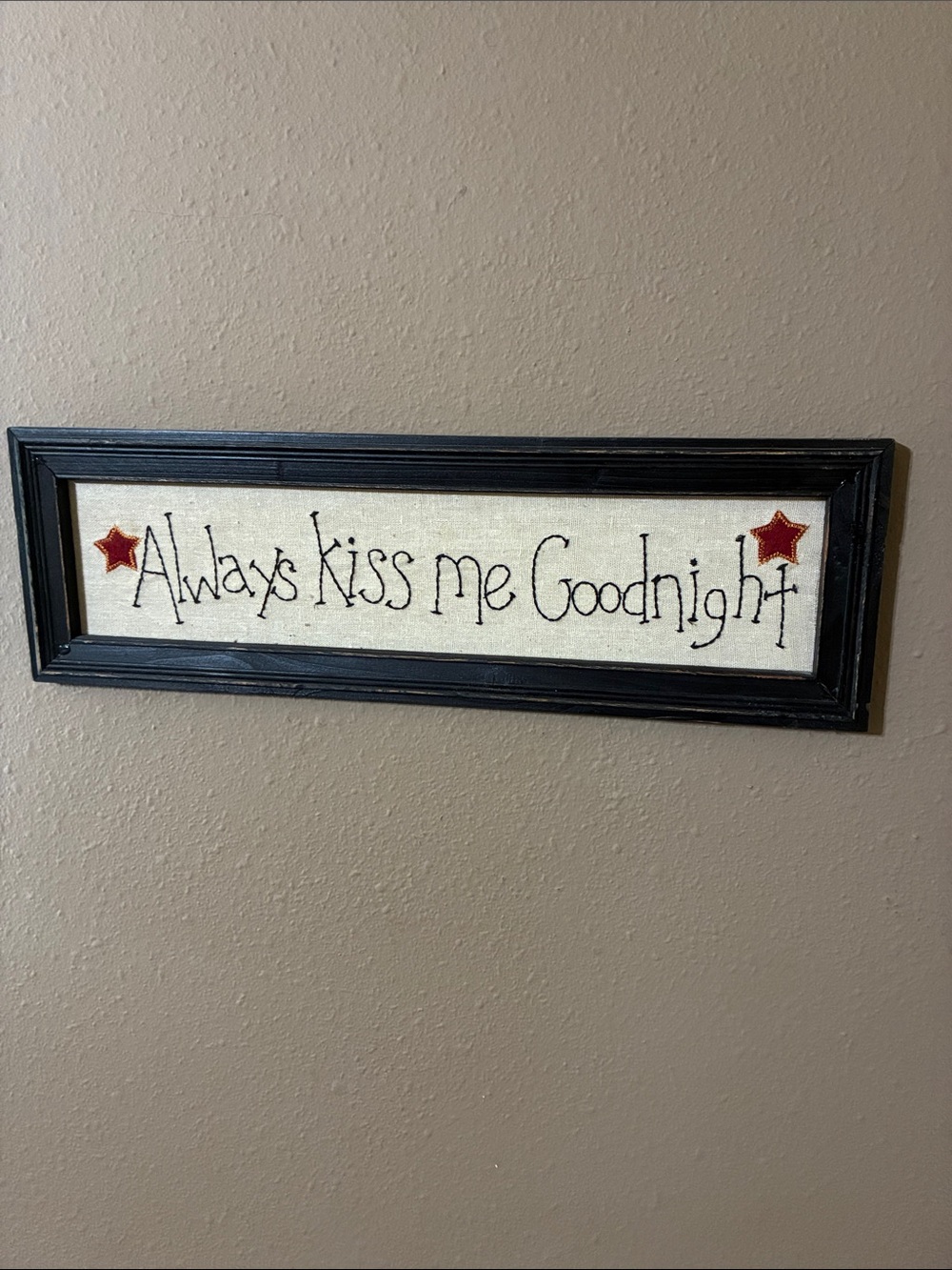 Always Kiss Me Goodnight Framed Wall Sign - Black Frame, Cream Background